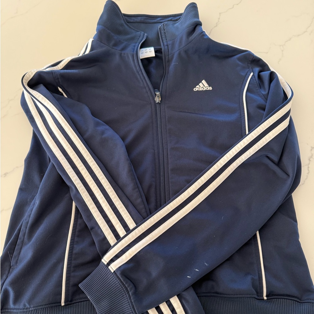 Adidas Dark Blue Zip-Up Jacket with White Accents